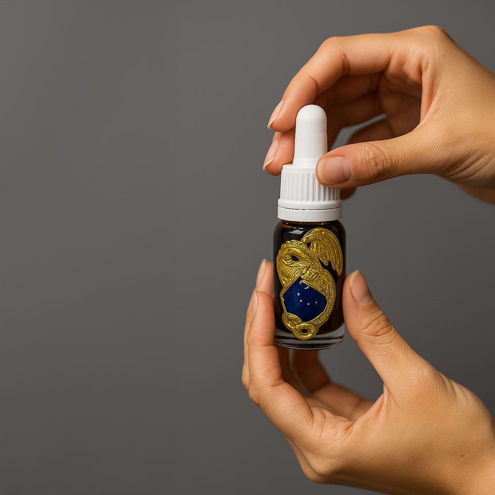 Hands holding tincture bottle